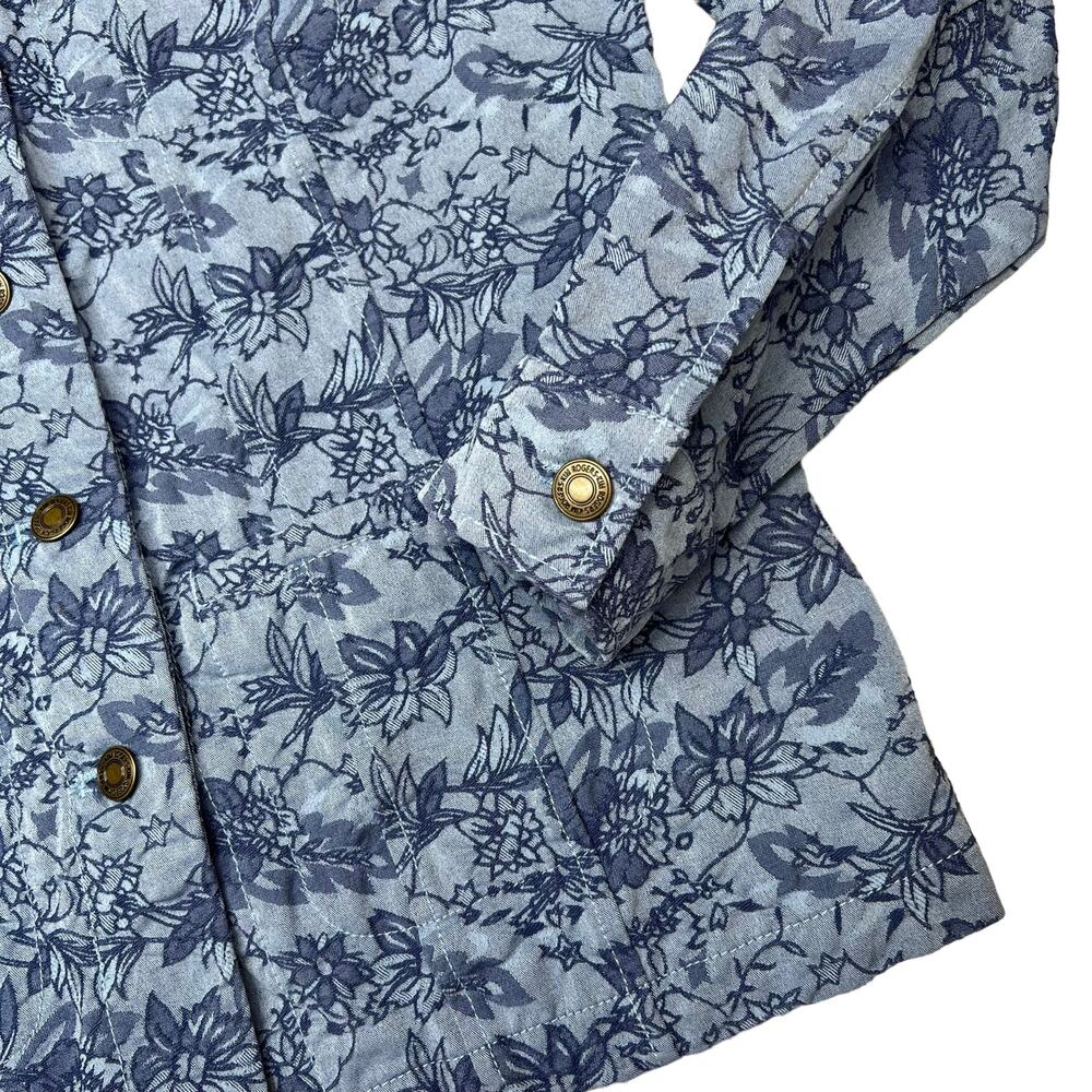 Kim Rogers Blue Floral Quilted Jacquard Button-Front Jacket Sz PM Cotton Blend - Picture 4 of 14